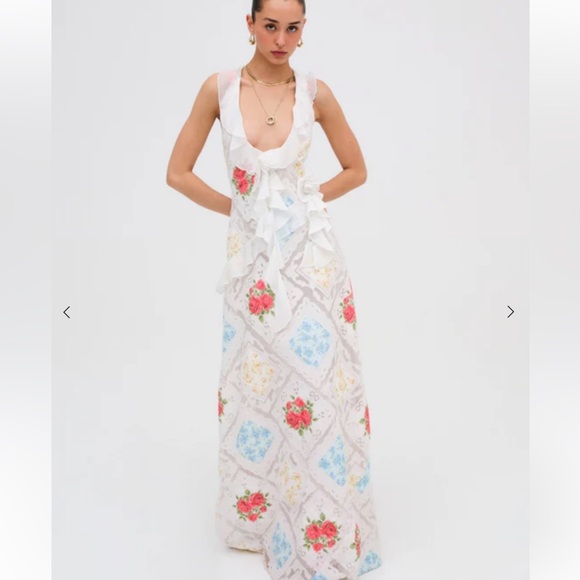 For Love & Lemons Aviana Vintage Patchwork Lace Ruffles Maxi Dress XL - Picture 4 of 9